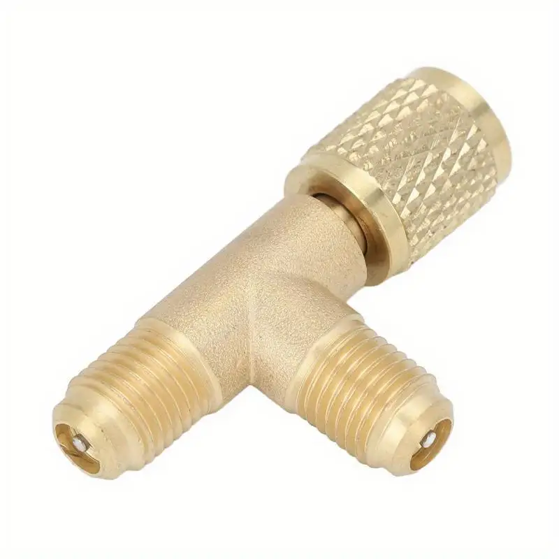 1PC Quick Coupler Tee Adapter with Valve Core Brass 14in SAE Sturdy Structure for R22 R12 R134