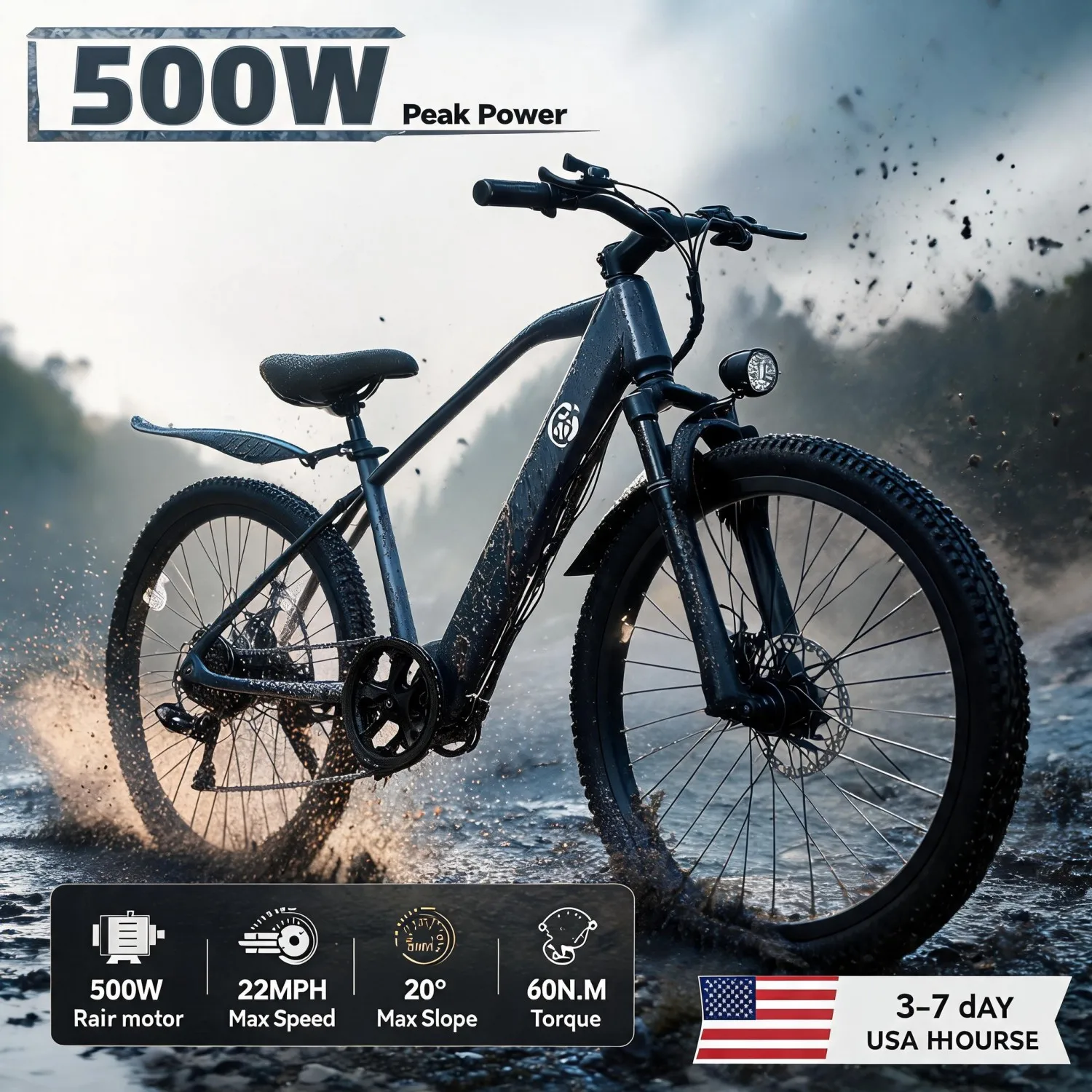 all terrain electric bicycle trail riding ebike, professional off road racing ebike shipped directly from local warehouse, full suspension hybrid 500W motor removable battery, free lock repair kit for mountain rough terrain cycling