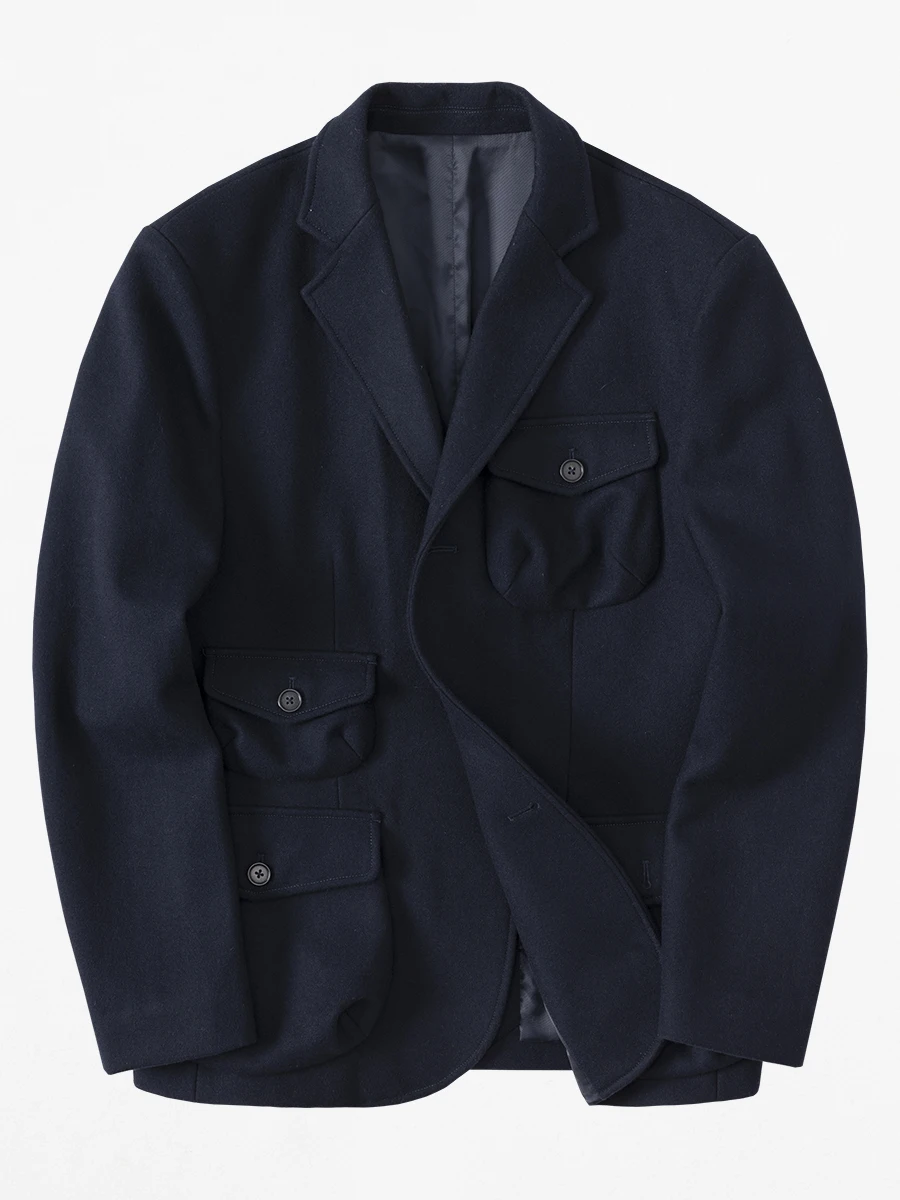 

Men's Woolen Safari Jacket Multi-pockets Notch Lapel Vintage Winter Coat