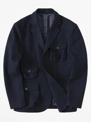 Men's Woolen Safari Jacket Multi-pockets Notch Lapel Vintage Winter Coat
