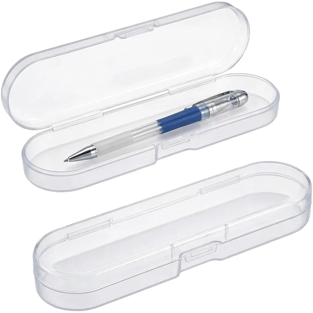 2 Pack Clear Plastic Storage Box for Pens Art Supplies Stackable Compact Organizer Space Saving Interlocking Design