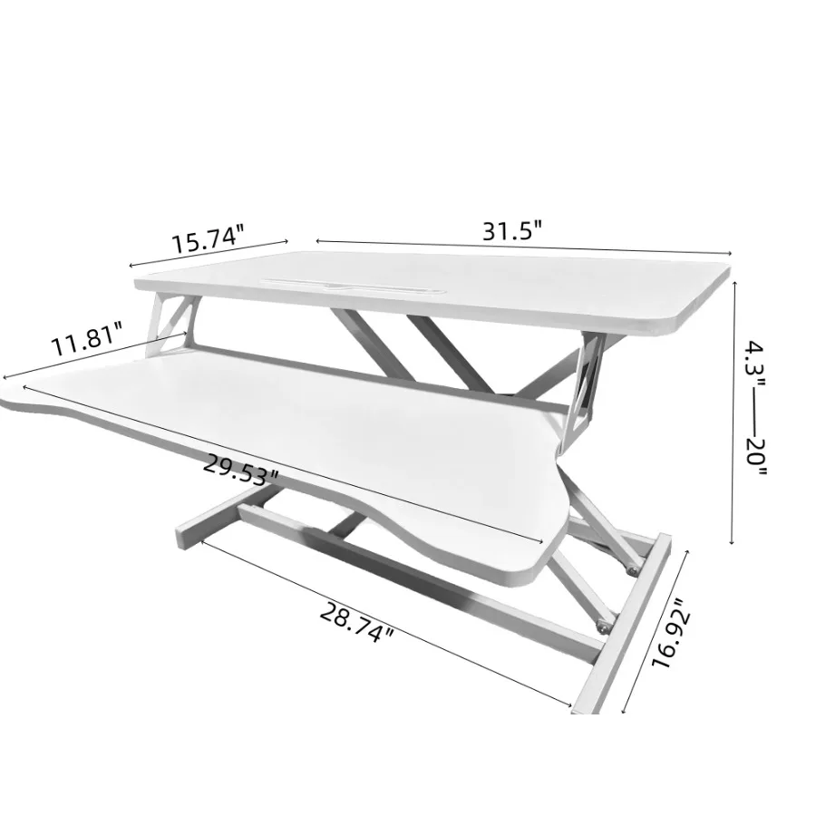 32 Inch Adjustable Sit to Stand Desk Converter Dual Monitor Laptop Workstation White