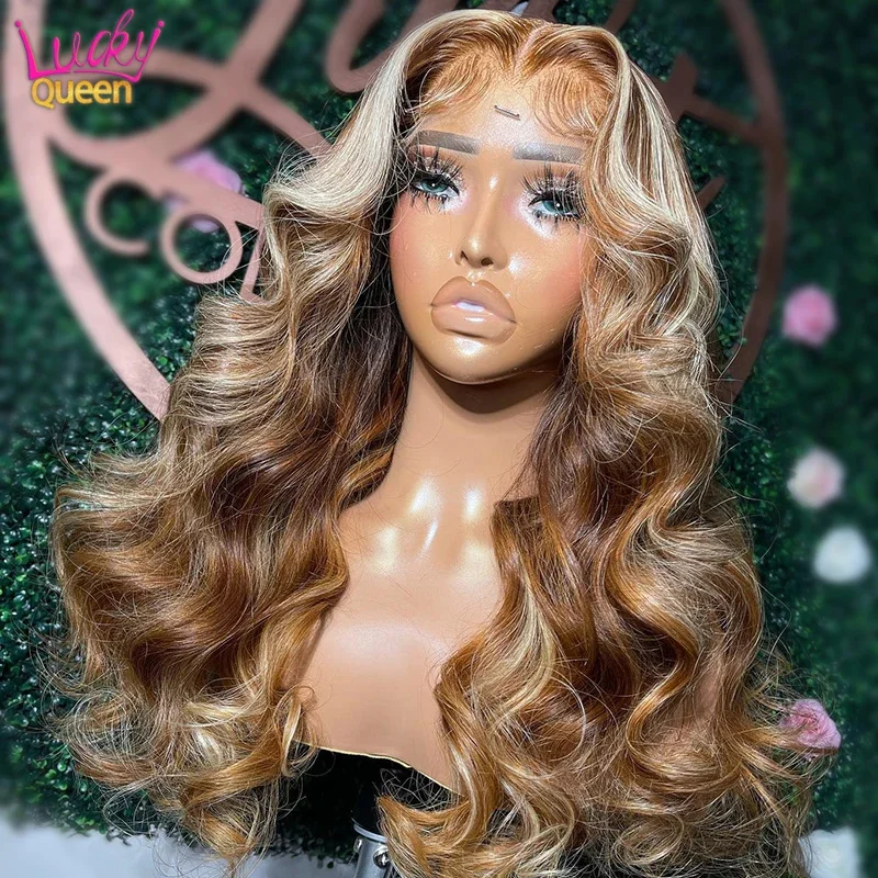 

Highlight Blonde Strips Body Wave 13X6 Frontal Wig Honey Blonde Colored 13X4 Transparent Lace Front Human Hair Wig for Women