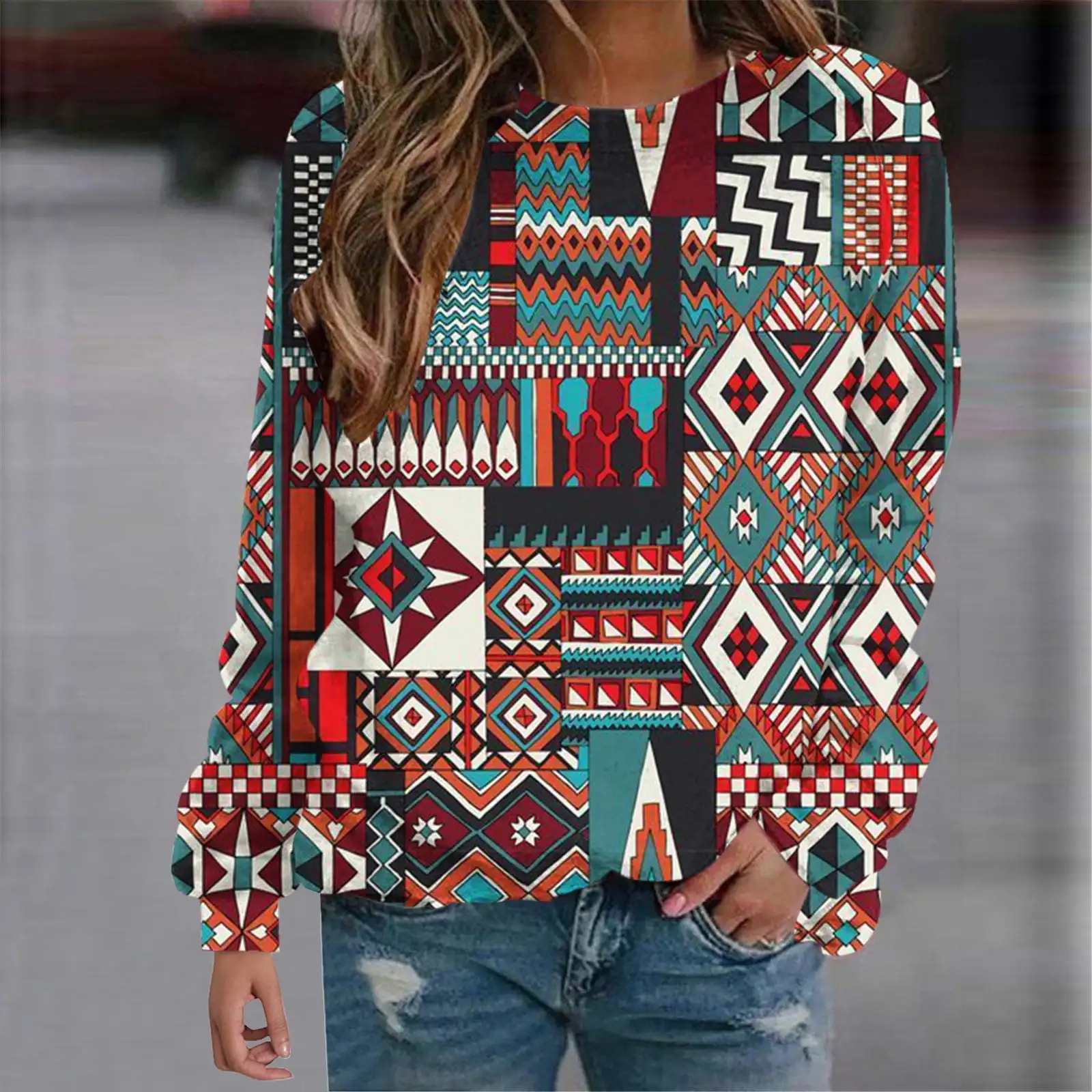 Western Aztec Ethnic Sweatshirts Geometric 3D Print Hoodies Women Retro Hoodie Oversized Pullovers Harajuku Tops Woman Clothing