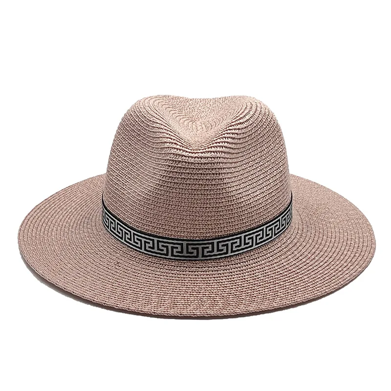 2022 New Panama Hard Top Shaped Straw Hat Summer Women/Men Wide Brim Beach Sun Cap UV Protection Fedora Hat Wedding Hat