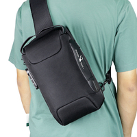 Royal Bagger Business Commuting Men's Chest Bags Password Large Capacity Shoulder Crossbody Bag USB Canvas Purse 2156