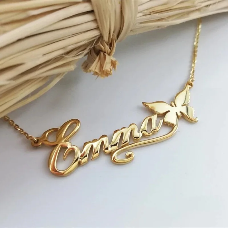 Customized Stainless Stell Butterfly Name Necklace For Women Girl Personalized Nameplate Chain Pendant Jewelry Gift