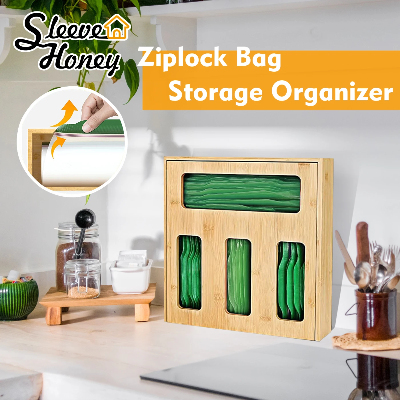 Ziplock Bag Storage Organizer Bamboo Drawer Dividers Organizer Separators Zipper Bag Compatible Sandwich Snack Kitchen Drawer