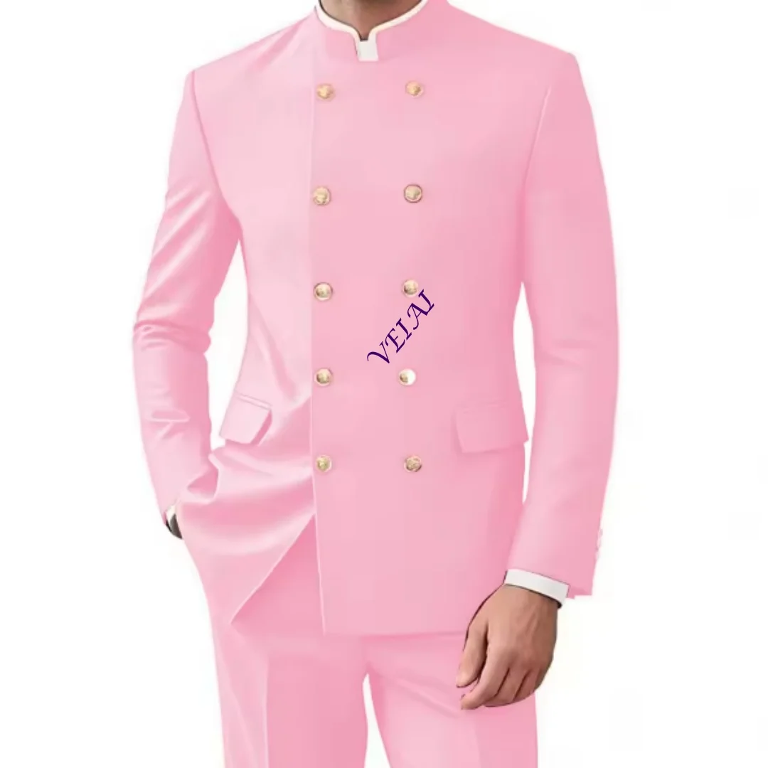 CustomizedElegant Men's Suits 2 Piece Set New Design Formal Stand Collar Slim Fit Wedding Suits Groomsmen Party Tuxedo Costumes