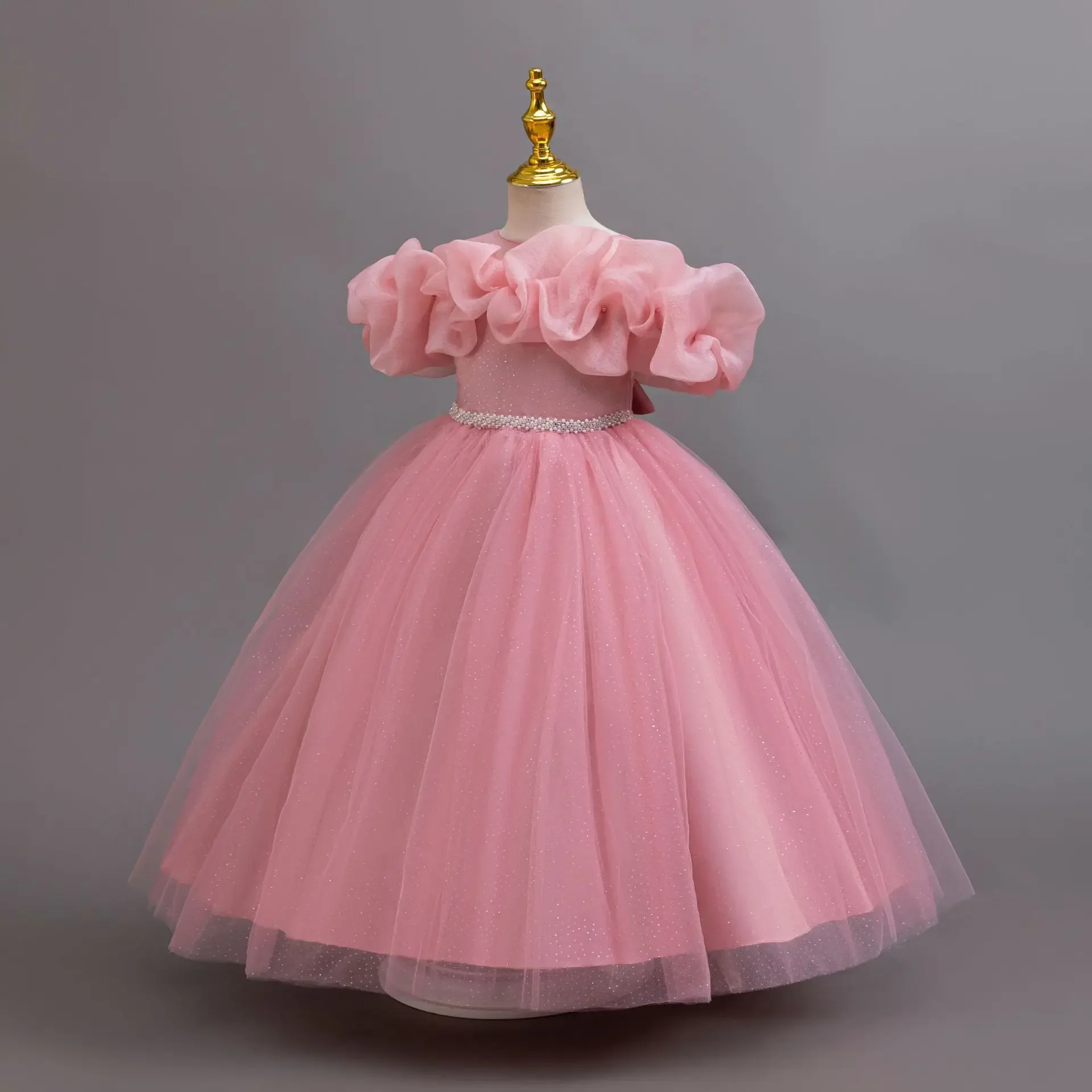 Festive New Year Dress for Girls Pearls Sashes Elegant Kids Party Prom Ball Gowns Puffy Princess Wedding Dresses 8 10 12Y