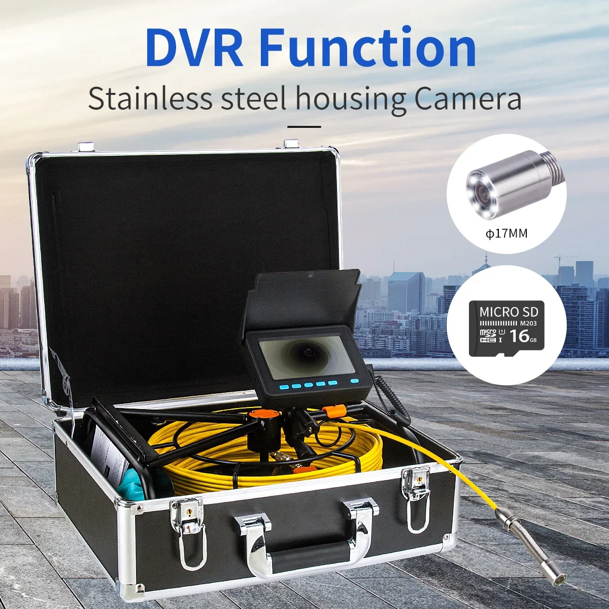 16GB HD Endoscope Camera with 4.3" Display for Pipe Inspection