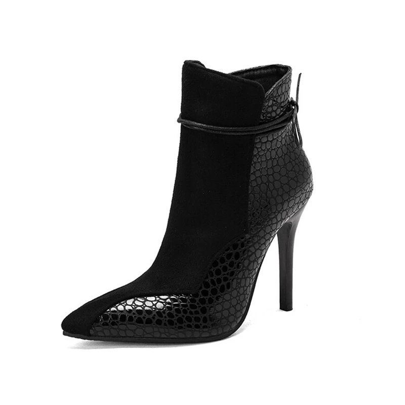 QPLYXCO Ankle Boots for Women Plus Size 46 47 48 Autumn Winter Sexy Pointed Inner Zipper High Heels Party Short Bootie 2007
