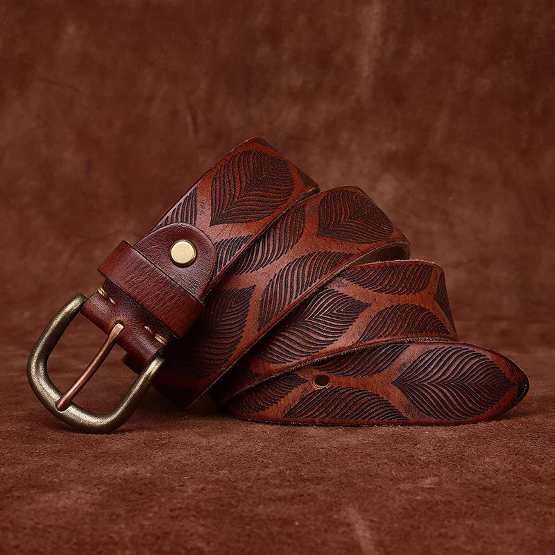 3.8CM Embossed Leather Belt Men Genuine Leather Top Layer Cowhide Pin Buckle Belt Male Business Designer Belt Cinturones Hombre