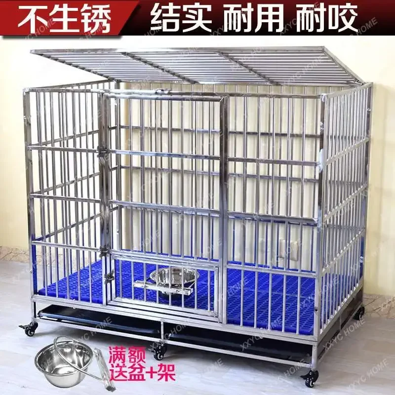 Stainless Steel Dog Crate Small Medium Large Dog Cage Teddy German Shepherd Golden Retriever Folding Pet Dog Cage