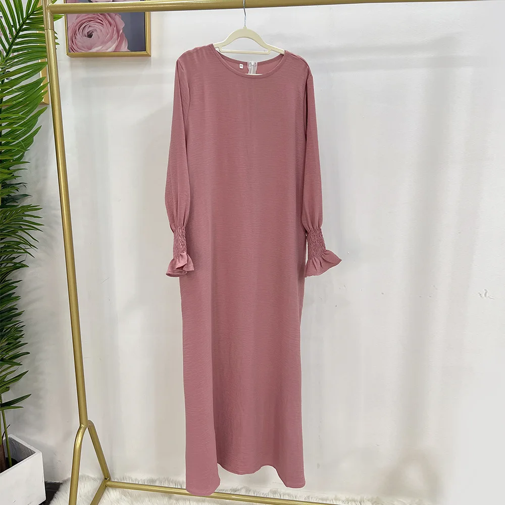 

Eid Abaya Muslim Dress Plain Smocked Cuffs Prayer Long Dresses Crepe Abayas for Women Dubai Luxury Islamic Clothing Turkey Robe