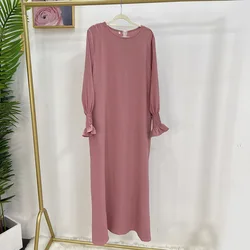 Eid Abaya Moslim Jurk Effen Gesmokte Manchetten Gebed Lange Jurken Crêpe Abaya Voor Vrouwen Dubai Luxe Islamitische Kleding Kalkoen Gewaad