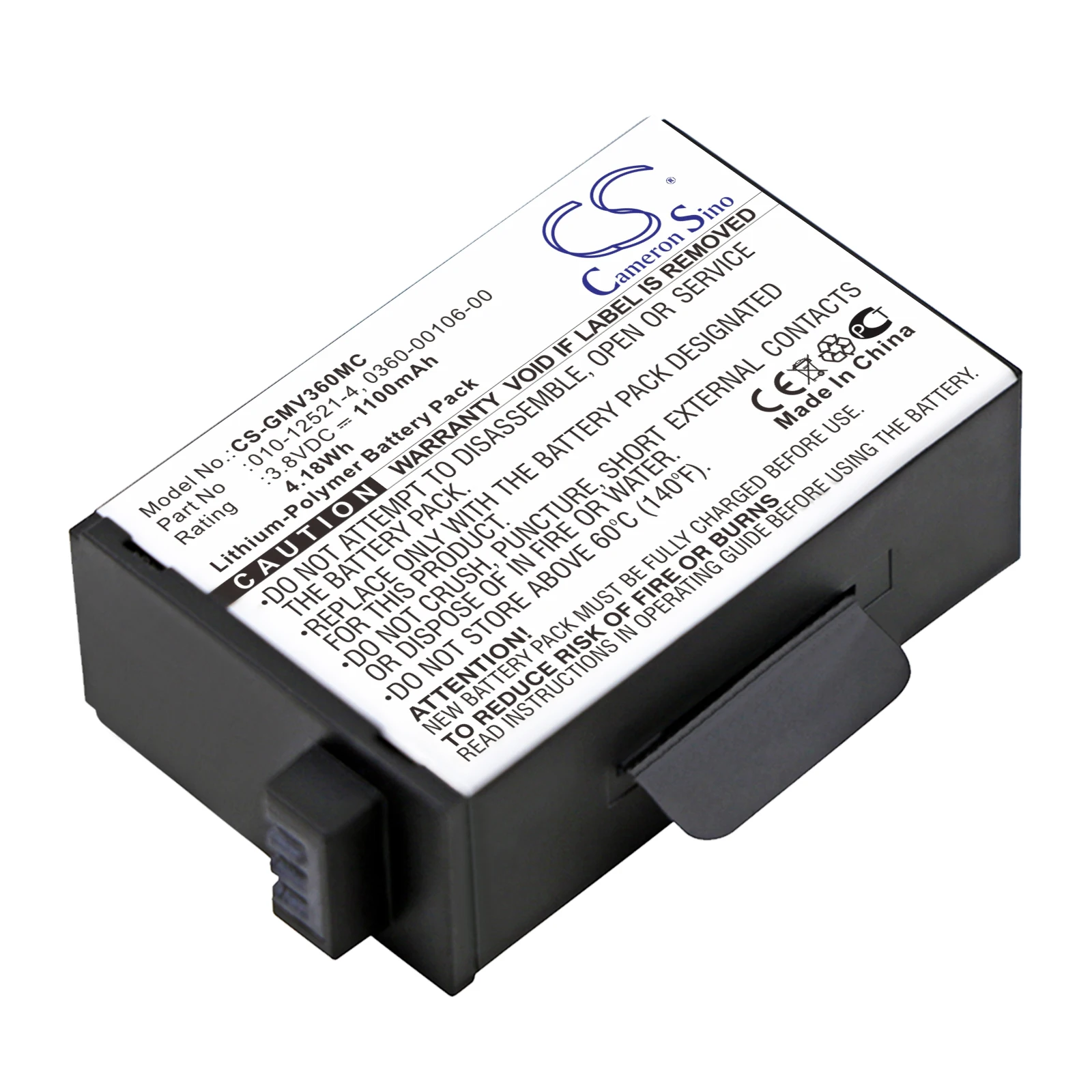 Camera Battery For Garmin:010-12521-40,360-00106-00,361-00106-00,Virb 360,--1100mAh / 4.18Wh--Li-Polymer--3.80V