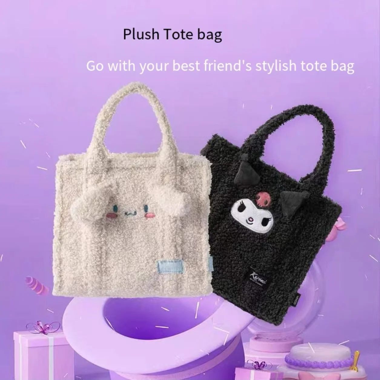 Bolso de mano de felpa MINISO Sanrio Kulomi, bolso de hombro para perro canela, bolso bonito para niña