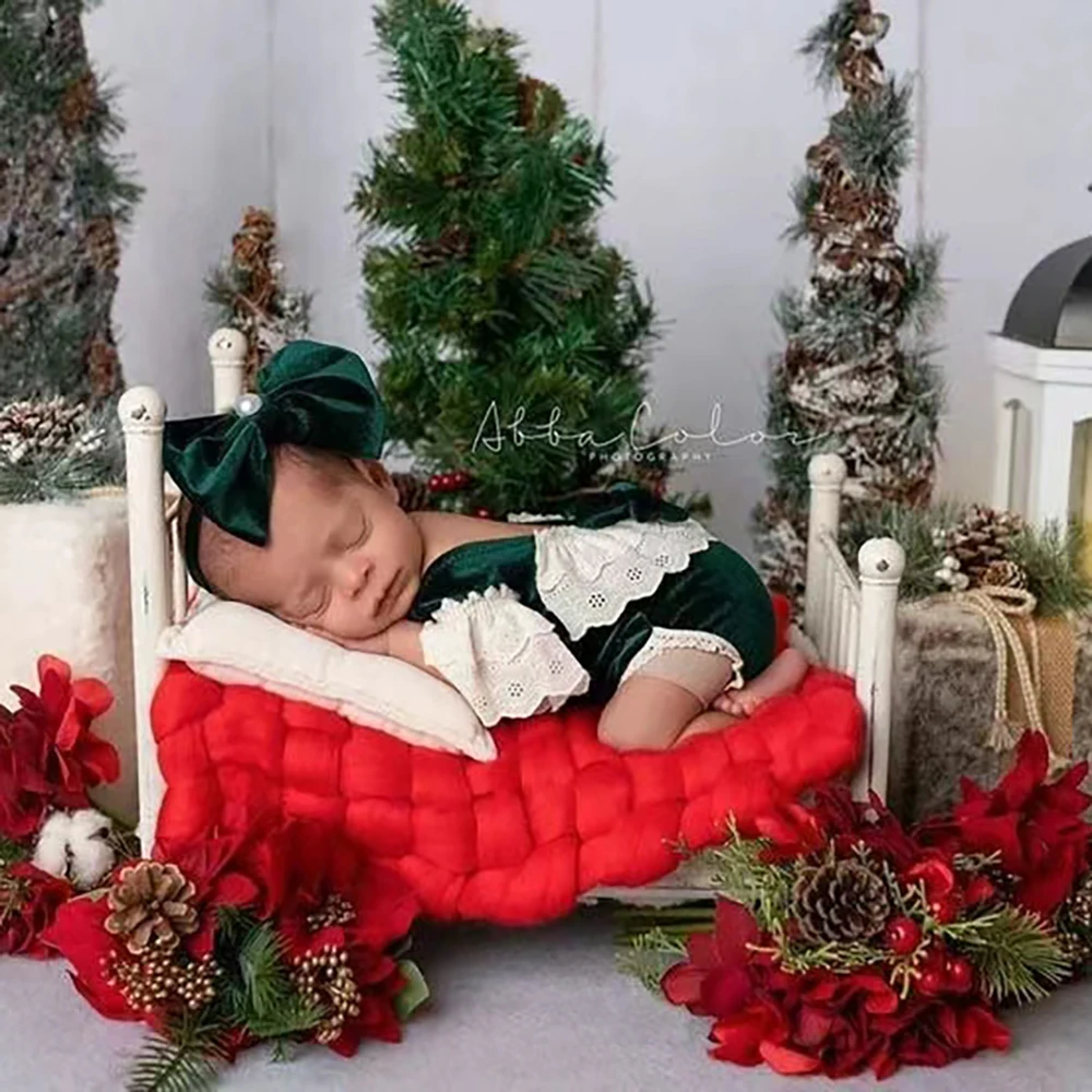 Baby Girl Velvet Newborn Romper Set Christmas Photo Prop Infant Photography Outfit Newborn Photo Shoot Clothes