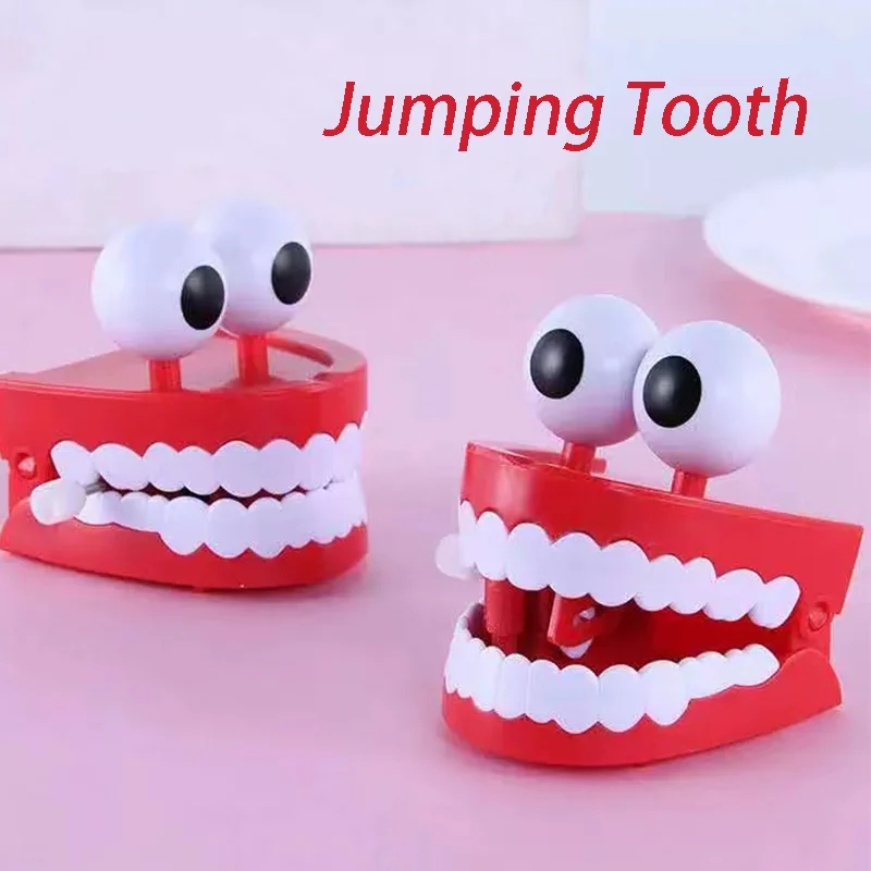 1PCS Novelty Children Clockwork Toy Upper Chain Jumping Tooth Toy Jump Teeth Running Clockwork Spring Wind Up Toy Dentist Gifts