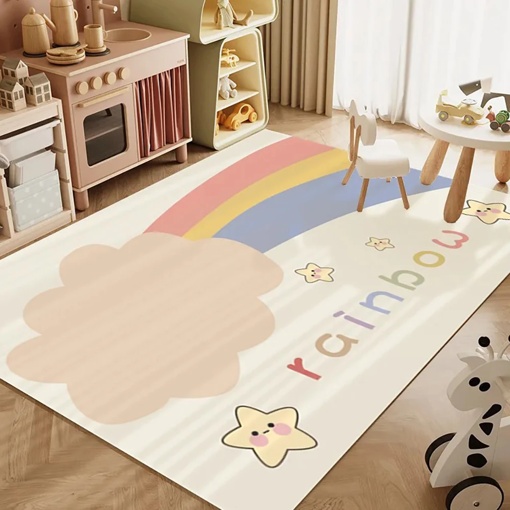 

VIKAMA Cartoon Rainbow Flannel Carpet Living Room Mat Sofa Cushion Girls Bedroom Bedside Large Rug Non-slip Washable Home Decor