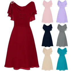 Women Plus Size Formal Midi Dress Wedding Bridesmaid High-waist Party Ball Prom Gown Cocktail Solid Color Summer Dresses Woman