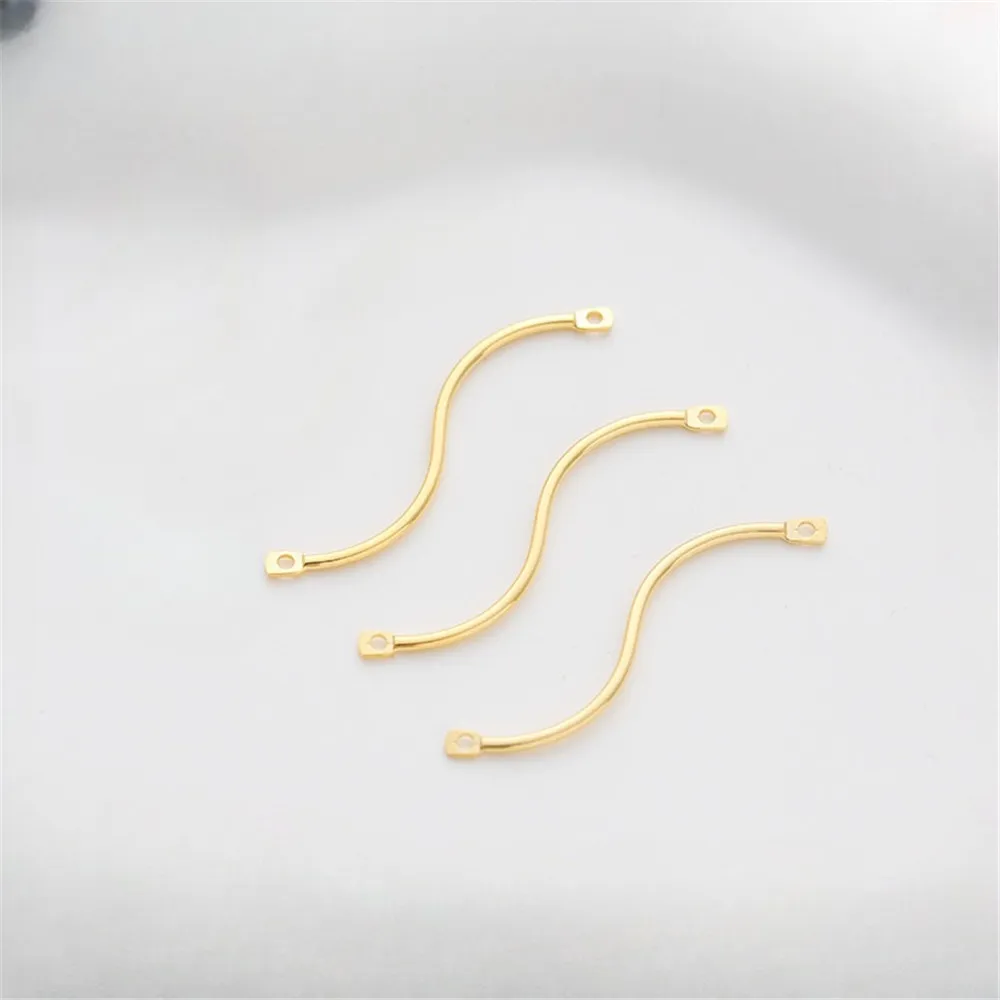 14K Gold Double Hanging Link Necklace, Bracelet, Earrings, DIY Jewelry Accessories, Glossy Wave, Wave, S-Shaped