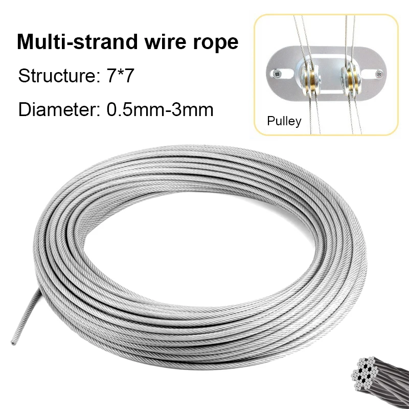 1 Roll Stainless steel wire 5m/10m 0.5-3mm Diameter 7X7Structure rope thin cable softer fishing lifting cable