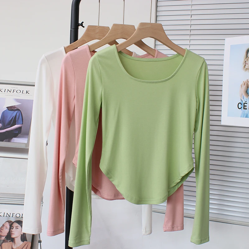

High Waist Short Modal Long Sleeve round Neck Fitness Yoga Dance Top Women Spring Summer Slimming Base Shirt Korean Style Com...