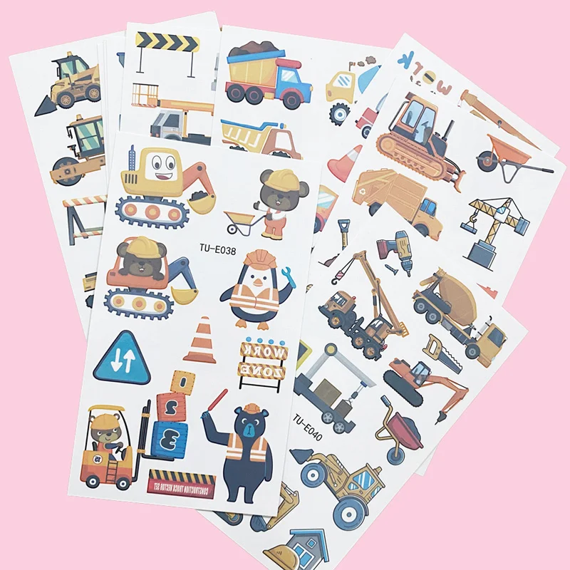 10 Sheets Excavator Vehicle Pattern Temporary Tattoos For Children Engineering Crane, Cartoon Tattoos Stickers for Kids