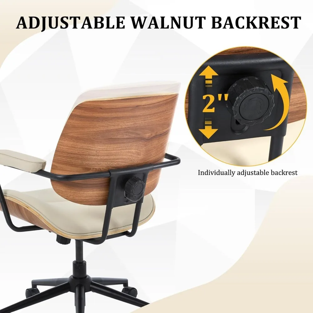 مجموعة كراسي مكتب حديثة لمنتصف القرن من BV مكونة من 1، كرسي مكتب دوار مع مساند للذراعين وظهر من خشب الجوز، كرسي مكتب قابل للتعديل