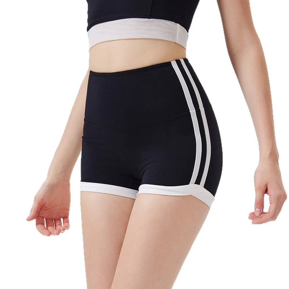 색상 차단 하이 웨이스트 제로 감도 핫 팬츠, 어색한 라인 없음, 스포츠 반바지, 여성용 러닝 및 피트니스 바지