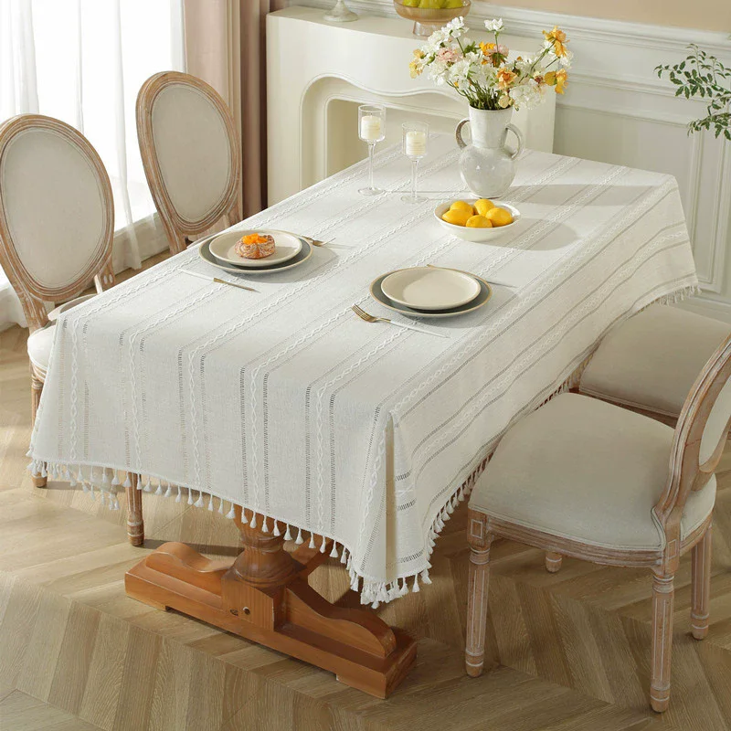 Simple Nordic tablecloth cotton linen checkered coffee table cloth dining table fabric small fresh long square lace tablecloth