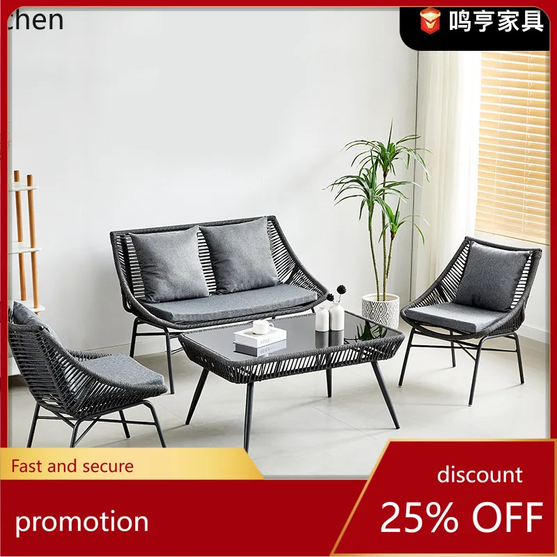 

HXL Outdoor Rattan Sofa Chair Waterproof Rope Weave Rattan Patio Furniture