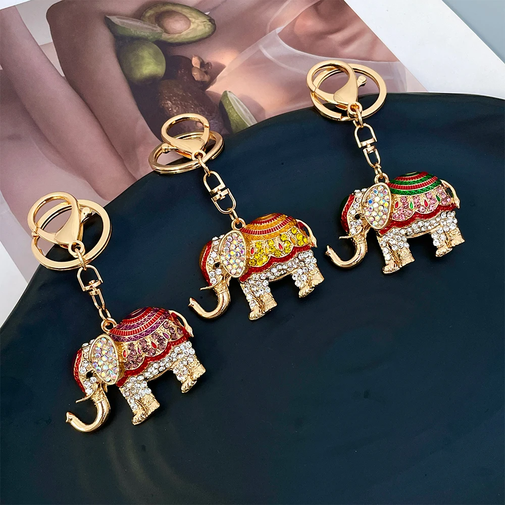 Sparkling Crystal Rhinestone Elephant Key Chain Women\'s Bag Pendant Holiday Travel Souvenir Mascot Thailand