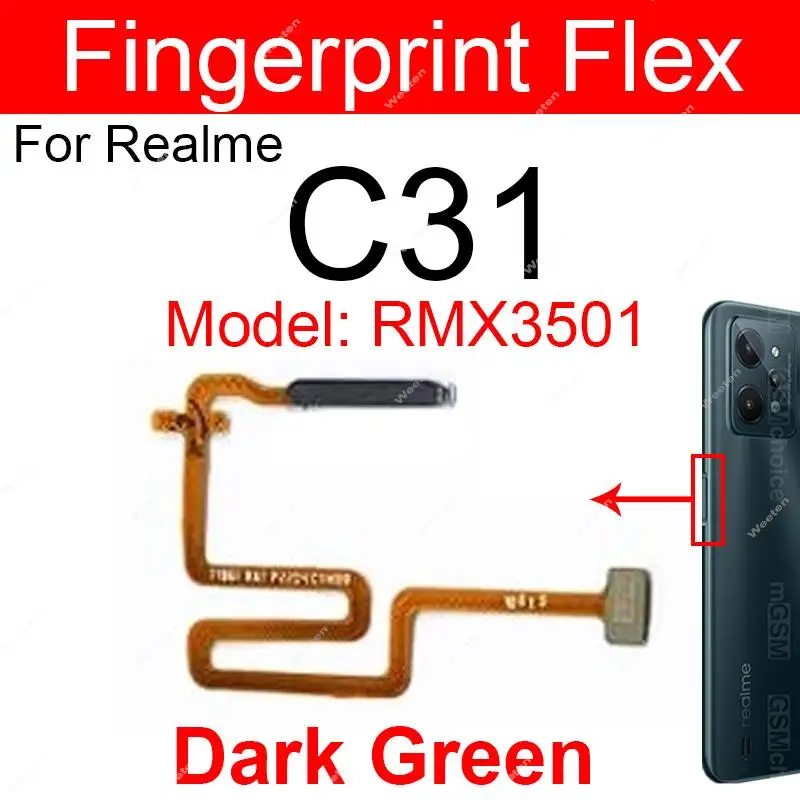 For Realme C30S C31 C35 C53 Fingerprint Sensor Flex Cable Power Button Sensor Unlock Touch Home Fingerprint Sensor Flex Cable