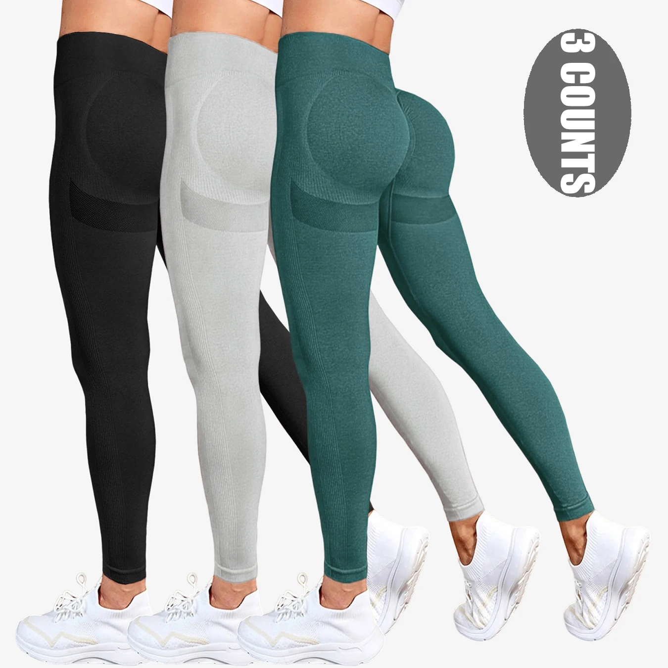 3 Counts Knitting Seamless Women's Leggings High Waist Elastic Tights Gym Fitness Training Sports Pants Sexy Hip Lift Yoga Pants