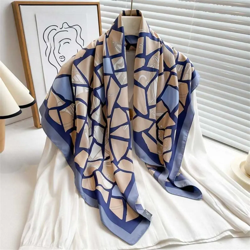 90x90cm Women Luxury Silk Scarf Print Breathable Bandana Smooth Spring Hijab