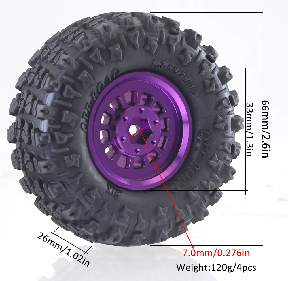 

1.3 Inch Aluminum Alloy Beadlock Wheel Rim Tire for 1/24 FMS24 Axial SCX24 1/18 Traxxas TRX4M TRX4-M RC Crawler Car
