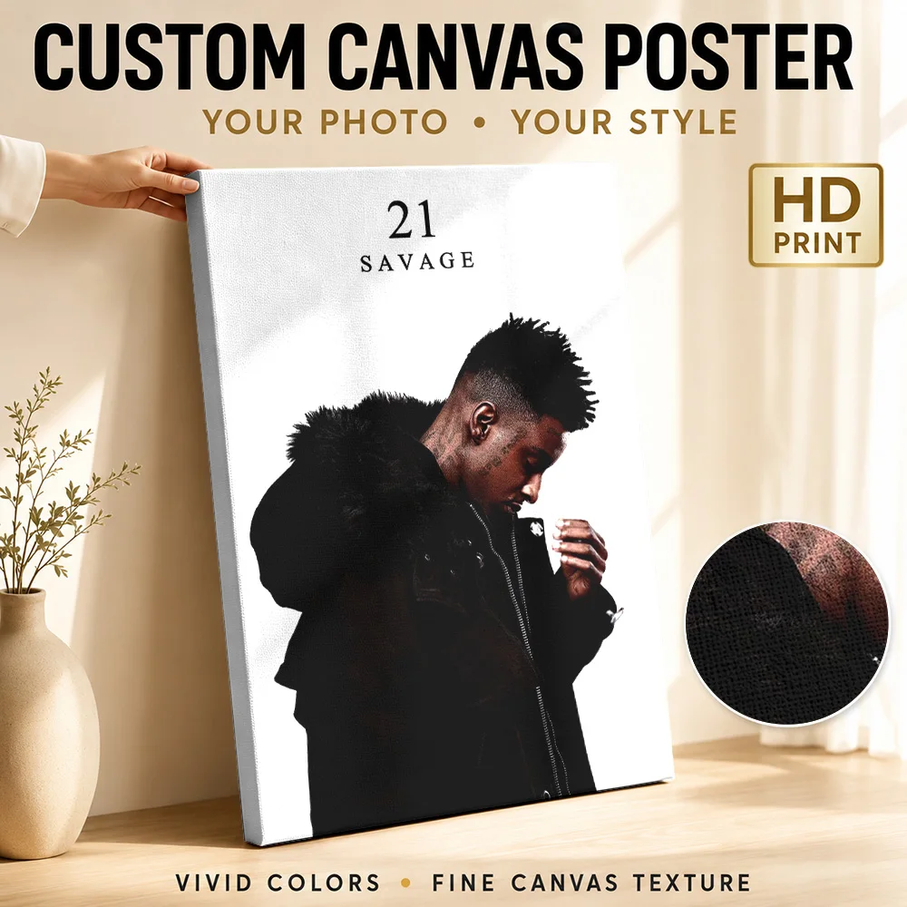 21 Savage Portrait Canvas Poster Customized Photo Modern Graphic Composition Wall Art For Home Studio, Record Collector Gift