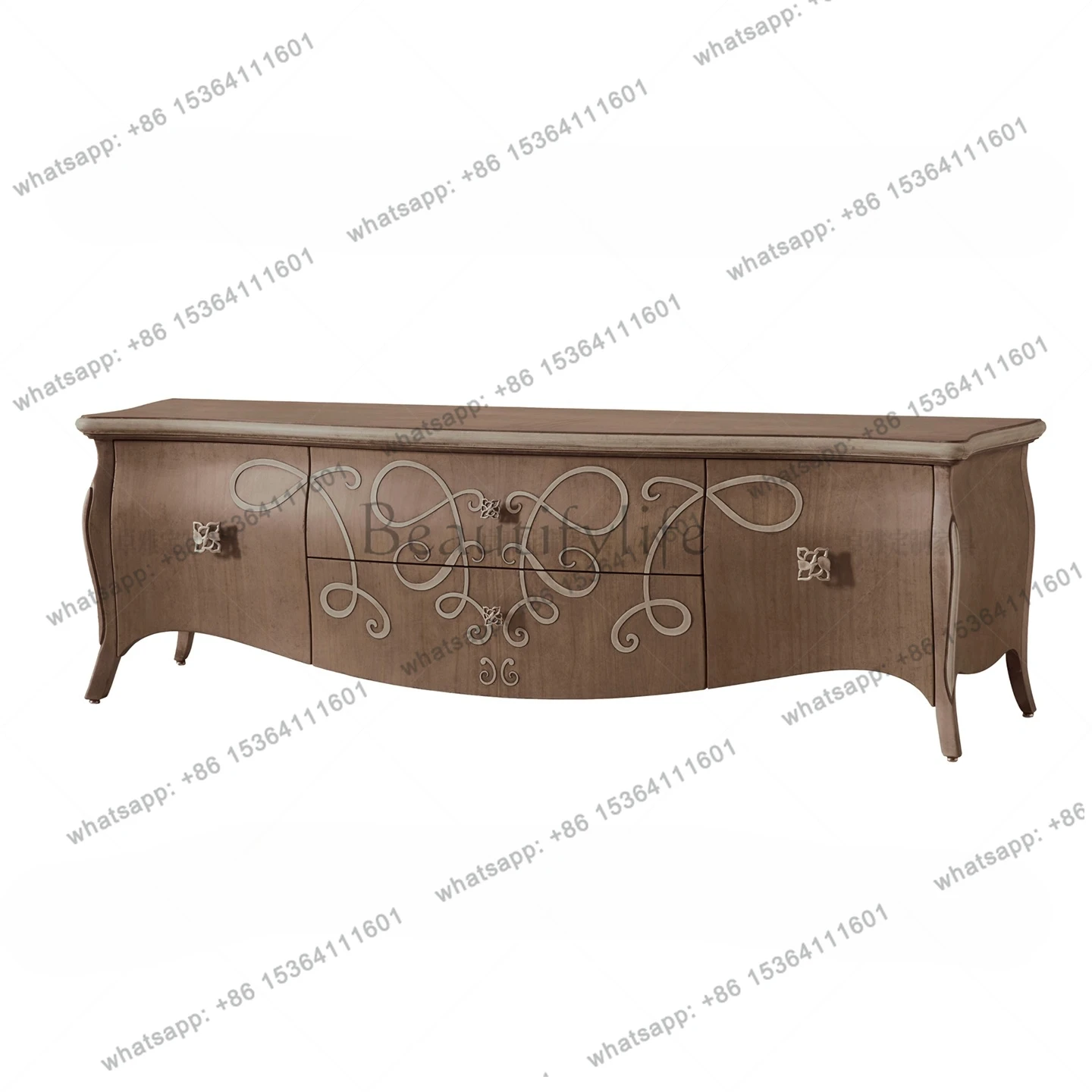 Nordic neoclassical solid wood home TV cabinet modern retro old decorative low cabinet carving