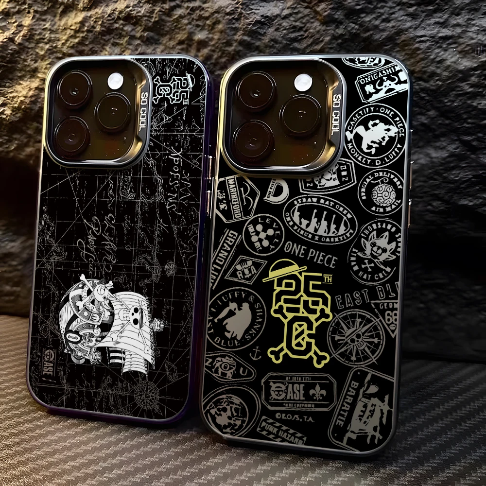O-One Pieces Black Lines Phone Case for Samsung Galaxy S26 S25 Edge S24 S23 S22 S21 FE S20 Ultra Plus 5G Colorful Silver Cover