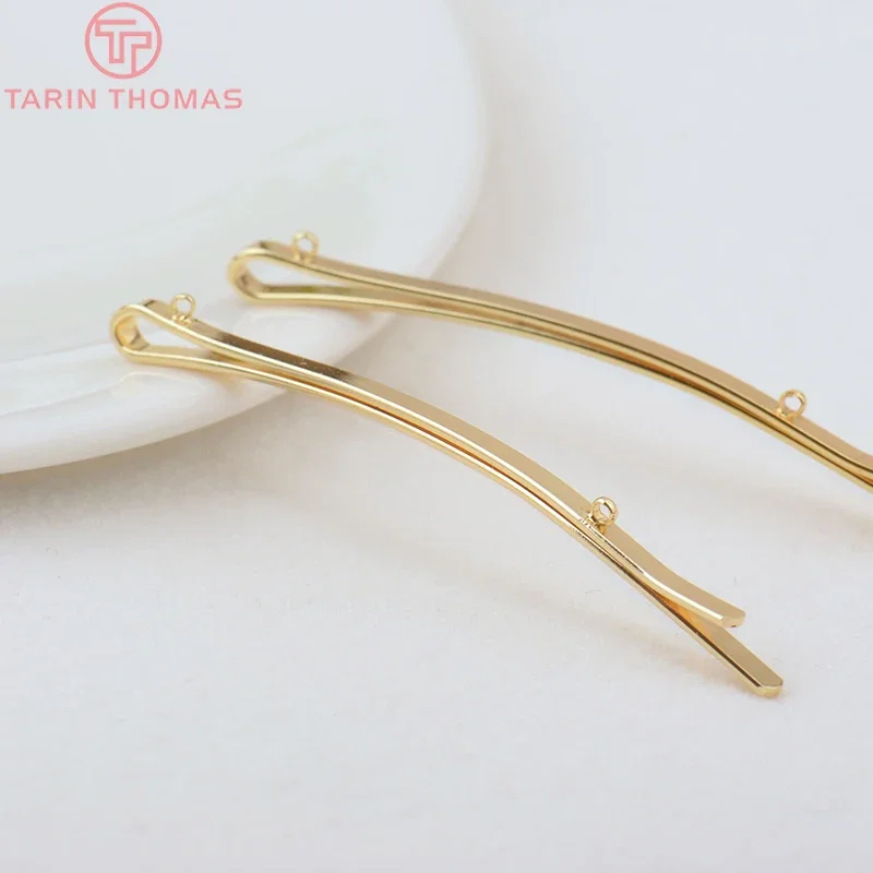 (3415)10PCS 56x2MM 60x2.5MM Hole 1MM 24K Gold Color Zinc Alloy Long Hairpin Connector Quality Diy Jewelry Findings Accessories