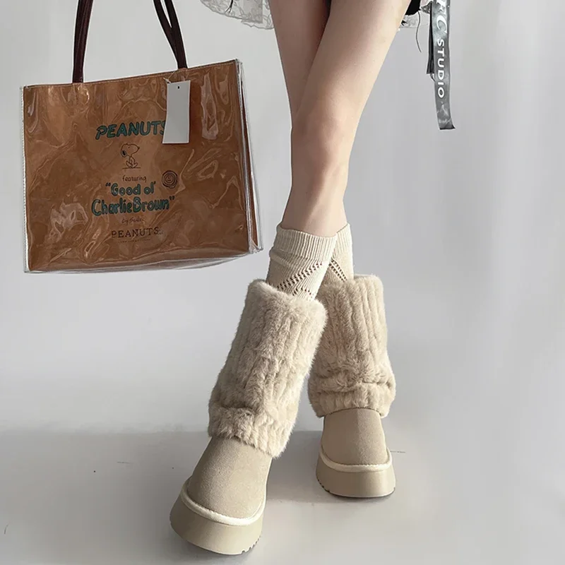 Winter Warm Plush Women Snow Boots Fashion Slip On Short Botas Casual Outdoor Platform Flats Cotton Shoes