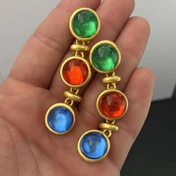 Middle Ancient Style Colorful Patchwork Circular Geometric Earrings High-end Women's Exaggerated Temperament Accessories