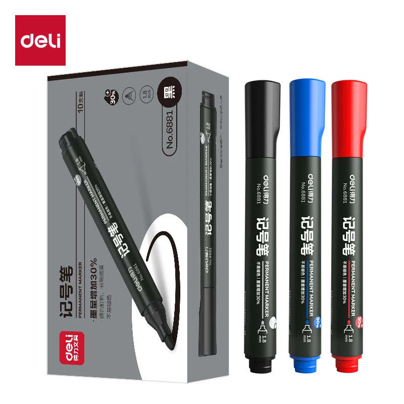 

10pcs/set Permanent Marker Pen 1.8mm Waterproof Black Red Blue Ink Color for School Office Art Marker Pens