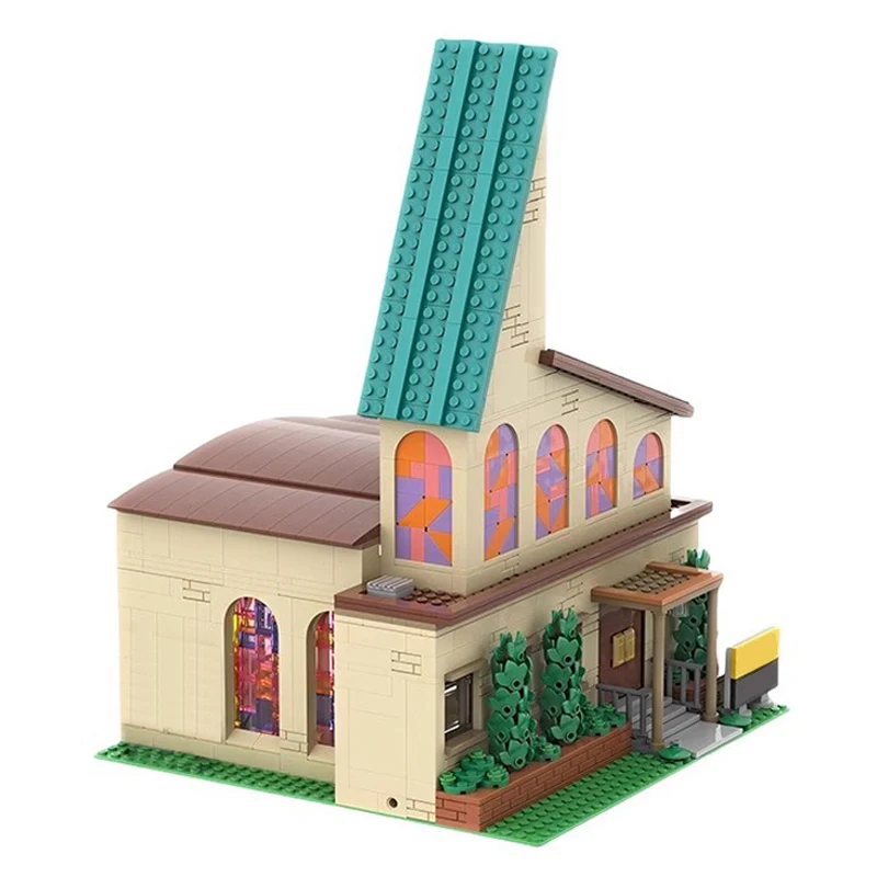 Bricklink Ideas MOC City House أنيمي سيمبسون وحدات سبرينغفيلد الكنيسة العمارة مجموعات ألعاب مكعبات البناء الكبار هدية