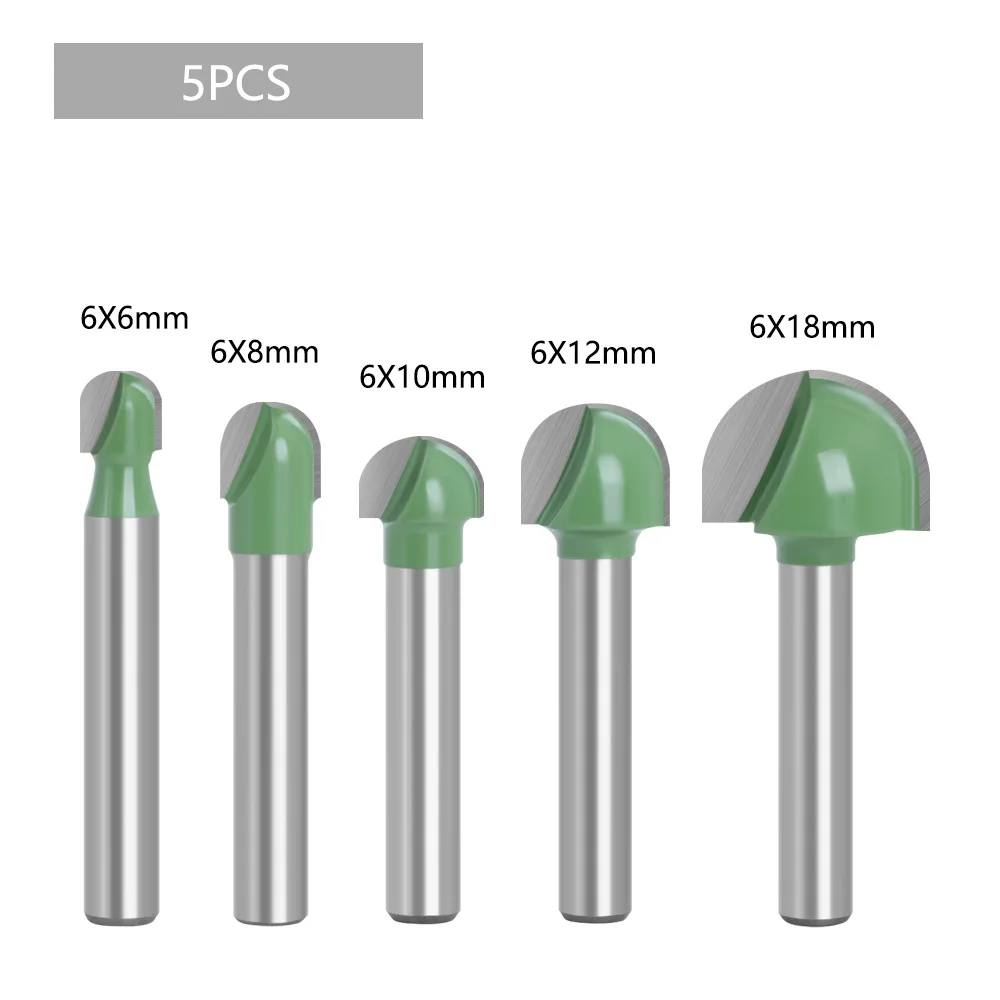6MM 생크 밀링 커터 나무 조각 볼 노즈 엔드 밀, 라운드 노즈 코브 밀링 라우터 비트 반경 코어 박스 솔리드 카바이드, 1 피스