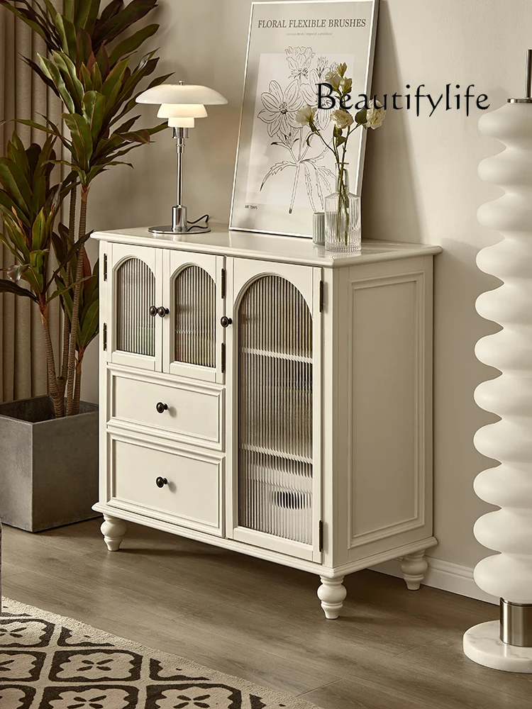 

American-Style Solid Wood Dining Edge Tea Cabinet Multi-Functional Simple Storage Cabinet Light Luxury Cream Style