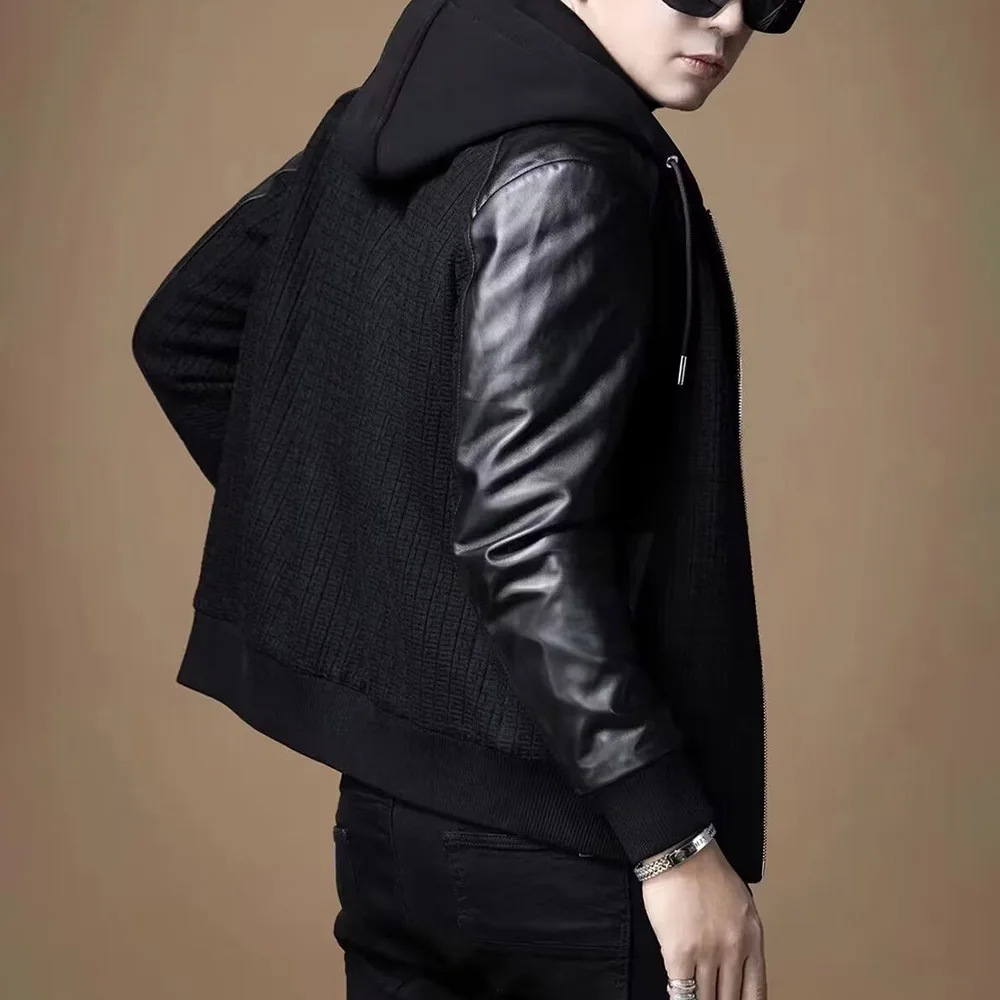 Mens Hooded Patchwork Moto Casual Jacket Autumn Streetwear Fashion Nightclub Youth Outdoor Versatile Niche Statement Outerwear